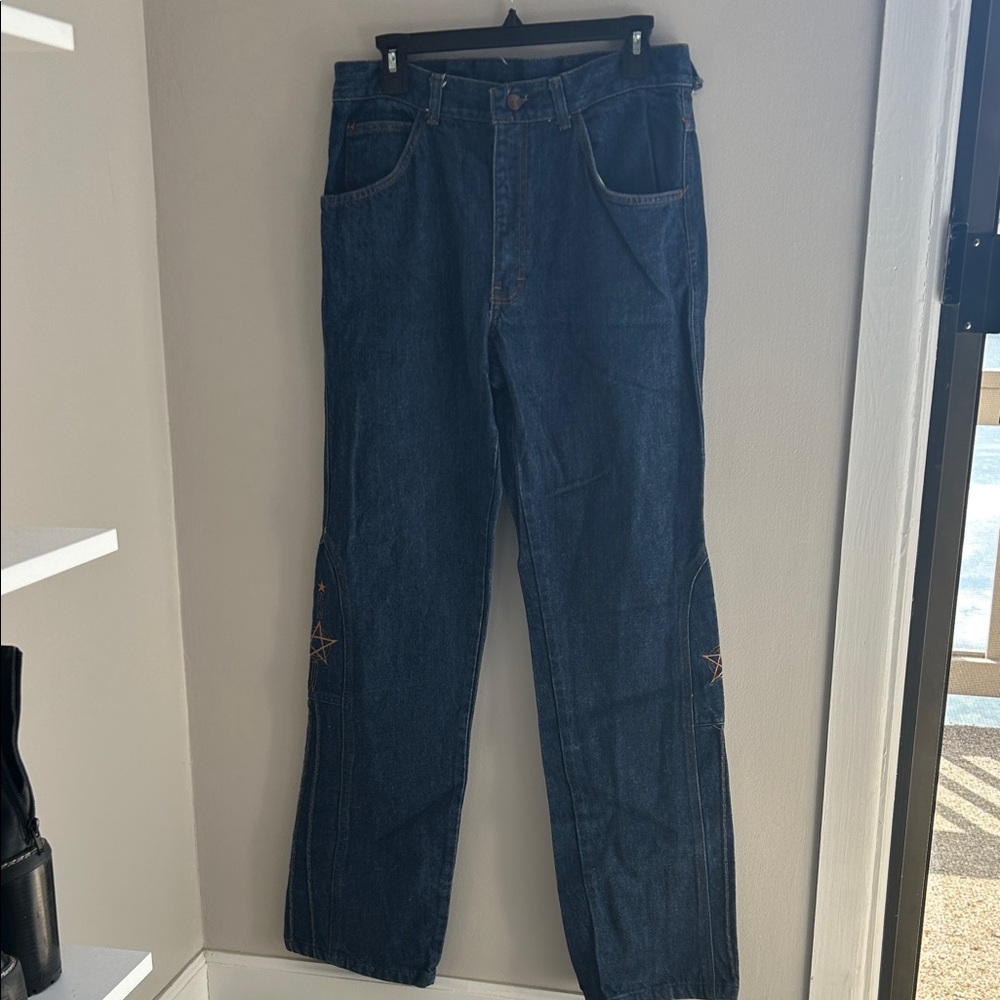 💗 Star Embroidery Dark Blue Denim Jeans